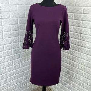 SHARAGANO DRESS WITH LACE BELL SLEEVE SIZE 2